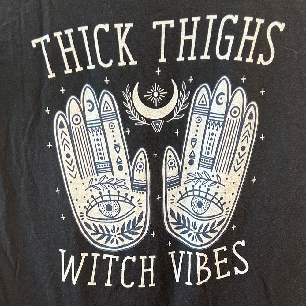 4/$20 Thick Thighs Witch Vibes Black Graphic Tee - Picture 4 of 4